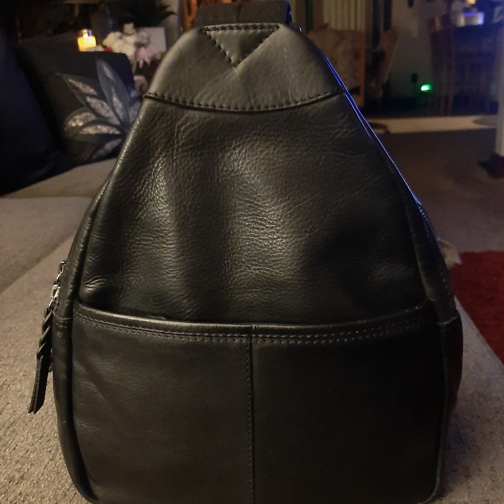 Genuine black leather backpack